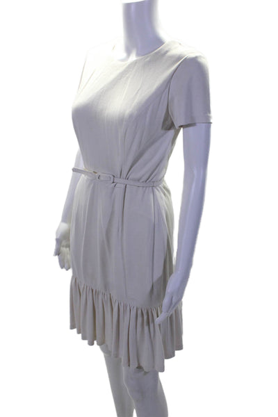 Shoshanna Womens Short Sleeve Belted Ruffle Trim Sheath Dress White Size 0