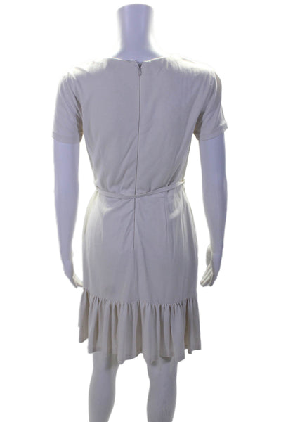 Shoshanna Womens Short Sleeve Belted Ruffle Trim Sheath Dress White Size 0