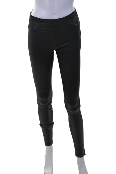 Scoop Womens Leather Elastic Waist High Waist Leggings Black Size 0