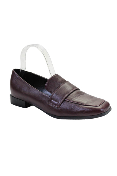 Calvin Klein Womens Leather Square Apron Toe Strap Slip-On Loafers Brown Size 8