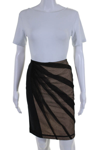 D&G Dolce & Gabbana Womens Black Beige Mesh Drape Detail Pencil Skirt Size 38