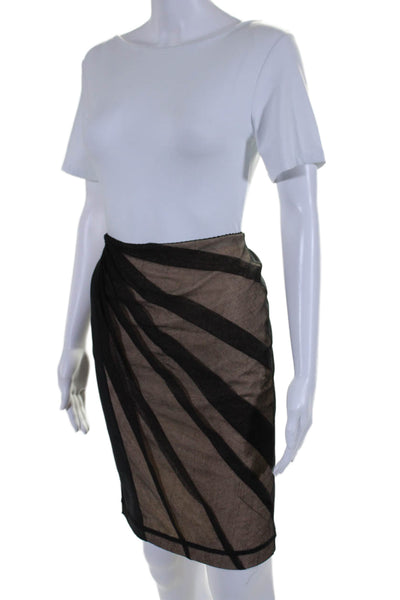 D&G Dolce & Gabbana Womens Black Beige Mesh Drape Detail Pencil Skirt Size 38