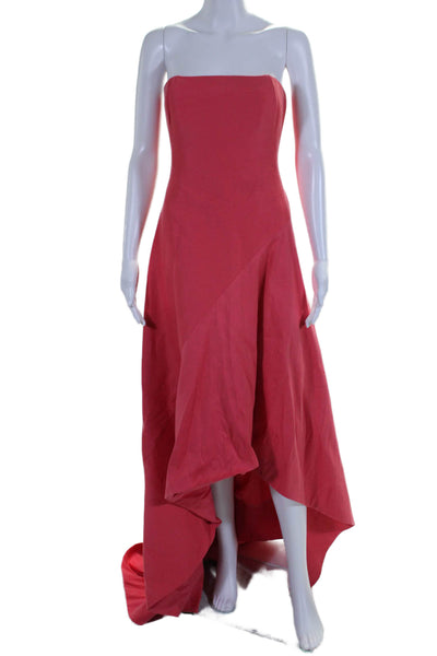 Halston Womens Cotton Strapless High Low Gown Coral Pink Size 8