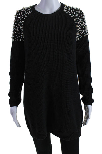 Michelle Mason Womens Pearl Detail Long Sleeves Pullover Sweater Black Size Smal