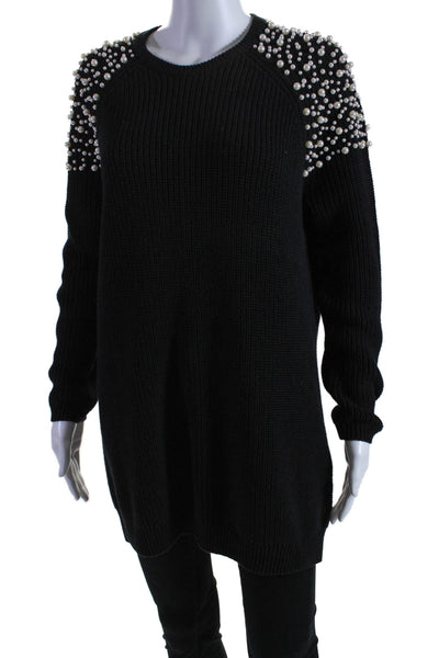 Michelle Mason Womens Pearl Detail Long Sleeves Pullover Sweater Black Size Smal