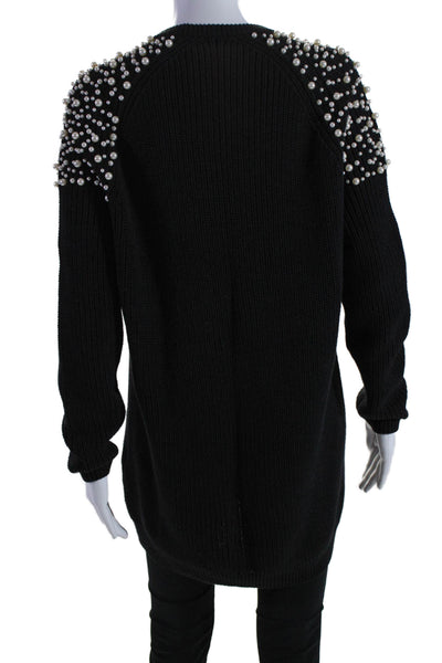 Michelle Mason Womens Pearl Detail Long Sleeves Pullover Sweater Black Size Smal