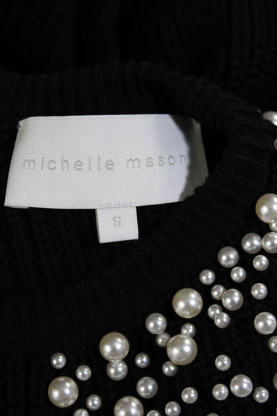 Michelle Mason Womens Pearl Detail Long Sleeves Pullover Sweater Black Size Smal