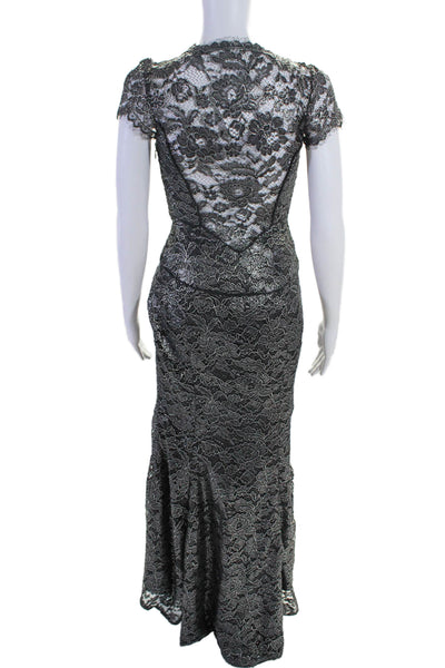 ZAC Zac Posen Womens Floral Metallic Print Textured Mermaid Gown Black Size 0