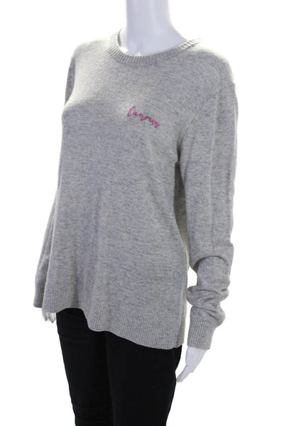 Saks Fifth Avenue Womens Embroider Graphic Knit Long Sleeve Sweater Gray Size M