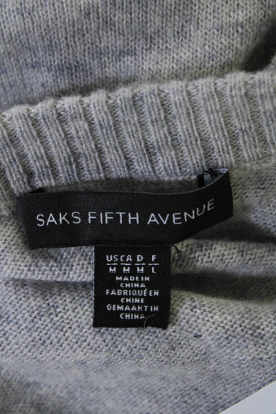 Saks Fifth Avenue Womens Embroider Graphic Knit Long Sleeve Sweater Gray Size M