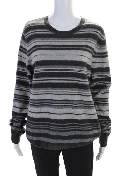 Saks Fifth Avenue Womens Cashmere Striped Print Knitted Sweater Gray Size M