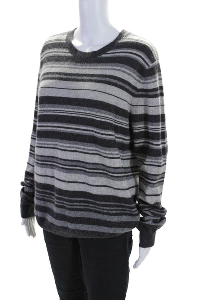 Saks Fifth Avenue Womens Cashmere Striped Print Knitted Sweater Gray Size M