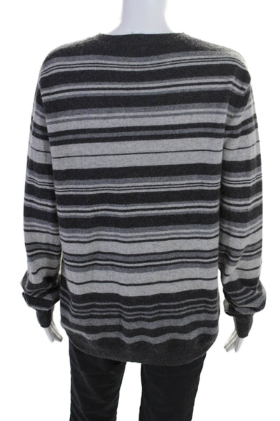 Saks Fifth Avenue Womens Cashmere Striped Print Knitted Sweater Gray Size M