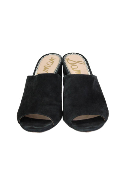 Sam Edelman Womens Suede Elastic Slip-On Open Toe Block Heels Mules Black Size 6