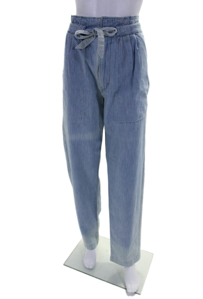 Isabel Marant Womens Cotton Blue Drawstring High Rise Taper Pants Size M