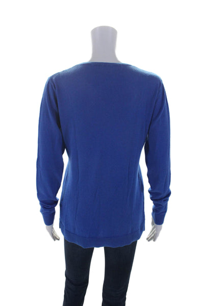 The Line Womens Cotton Blend Blue Crew Neck Pullover Sweater Top Size M