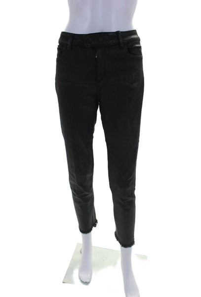 DL1961 Women's Button Closure Five Pockets Coated Skinny Pants Black Size 29