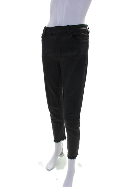 DL1961 Women's Button Closure Five Pockets Coated Skinny Pants Black Size 29