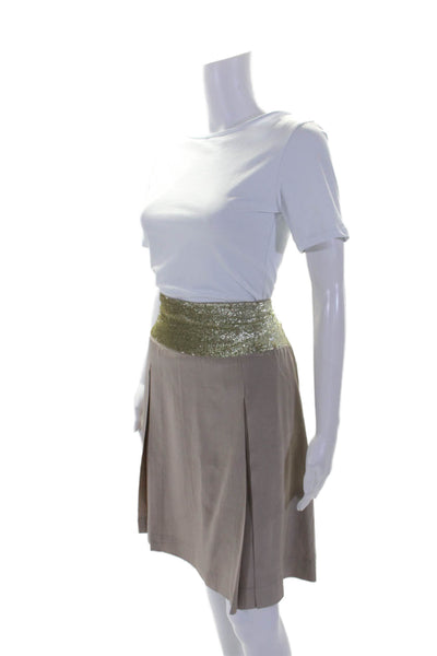 Just In Case Women's Sequin Pleated Lined Silk Mini Skirt Beige Size 40