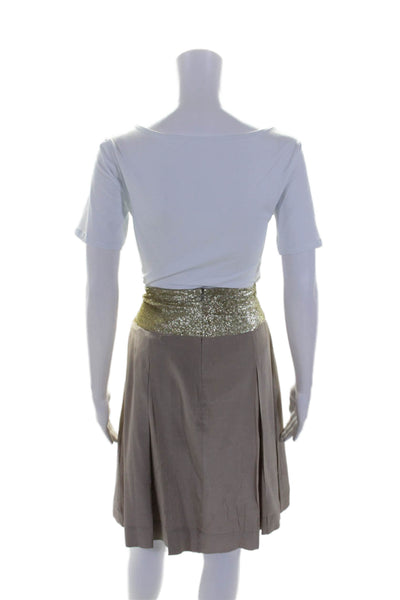 Just In Case Women's Sequin Pleated Lined Silk Mini Skirt Beige Size 40