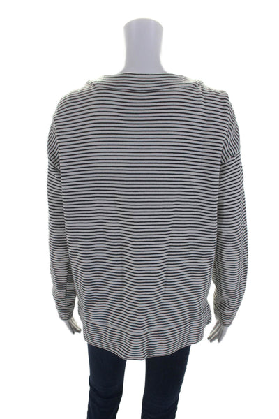 Vineyard Vines Womens Lace Up V Neck Striped Sweater White Black Cotton Medium