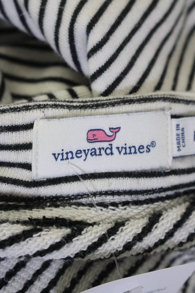 Vineyard Vines Womens Lace Up V Neck Striped Sweater White Black Cotton Medium