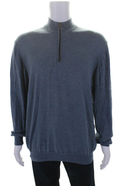 Saks Fifth Avenue Mens Long Sleeve Quarter Zip Mock Neck Sweater Blue Size XL