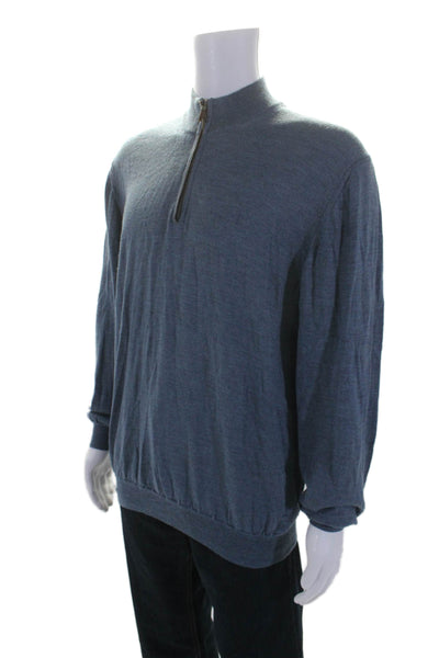 Saks Fifth Avenue Mens Long Sleeve Quarter Zip Mock Neck Sweater Blue Size XL