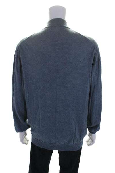 Saks Fifth Avenue Mens Long Sleeve Quarter Zip Mock Neck Sweater Blue Size XL