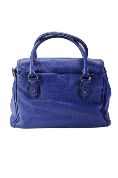 Michael Michael Kors Womens MK Logo Flap Grain Leather Satchel Handbag Blue