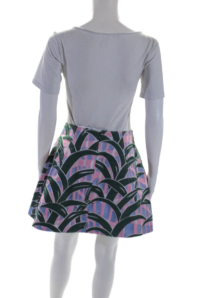 Kenzo Paris Womens Back Zip Abstract Knee Length A Line Skirt Green Pink FR 38