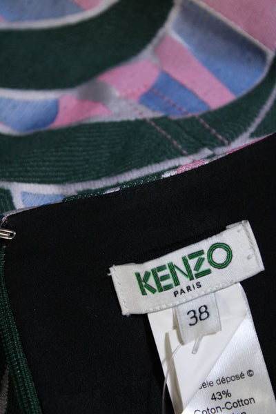 Kenzo Paris Womens Back Zip Abstract Knee Length A Line Skirt Green Pink FR 38