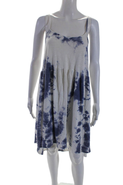 Sundry Womens Spaghetti Strap Scoop Neck Tie Dyed Dress White Blue Cotton Size 2