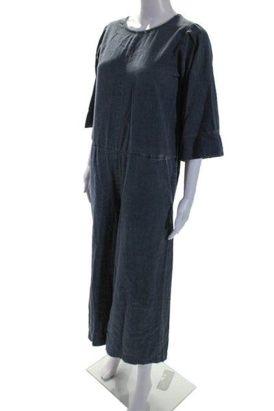 Neuw Womens Back Zip 3/4 Sleeve Scoop Neck Wide Leg Jumpsuit Blue Size Small