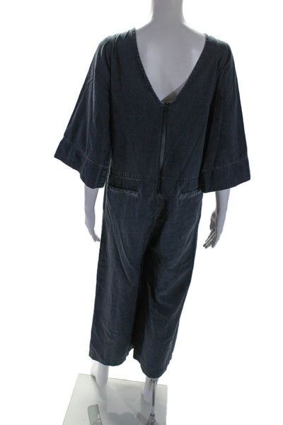 Neuw Womens Back Zip 3/4 Sleeve Scoop Neck Wide Leg Jumpsuit Blue Size Small