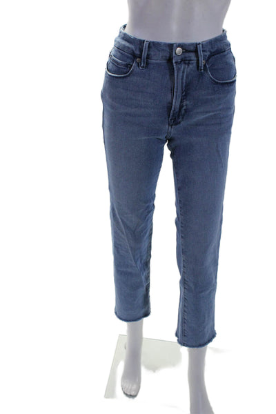 Good American Womens Cotton Buttoned Zipped Straight Leg Jeans Blue Size 4