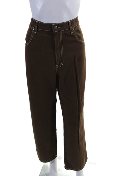 Reformation Womens High Waist Straight Leg Contrast Trim Jeans Brown Size 31