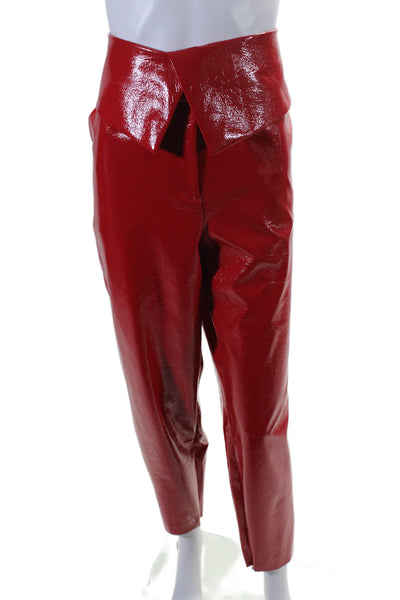 BCBGMAXAZRIA Womens Patent Leather High Rise Foldover Ankle Zip Pants Red Size L