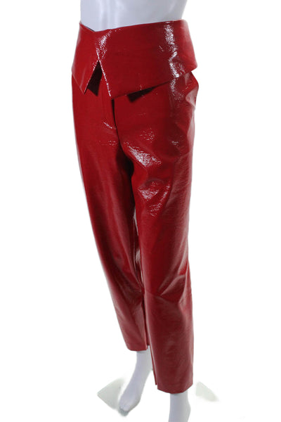 BCBGMAXAZRIA Womens Patent Leather High Rise Foldover Ankle Zip Pants Red Size L