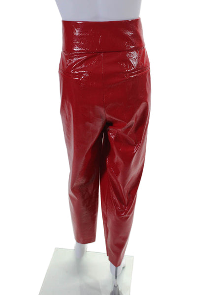 BCBGMAXAZRIA Womens Patent Leather High Rise Foldover Ankle Zip Pants Red Size L