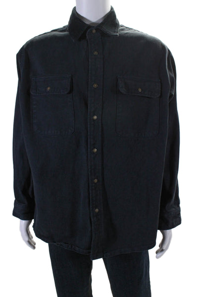 J. Galt Mens Cotton Corduroy Trim Snap Closure Oversize Shirt Black Size S