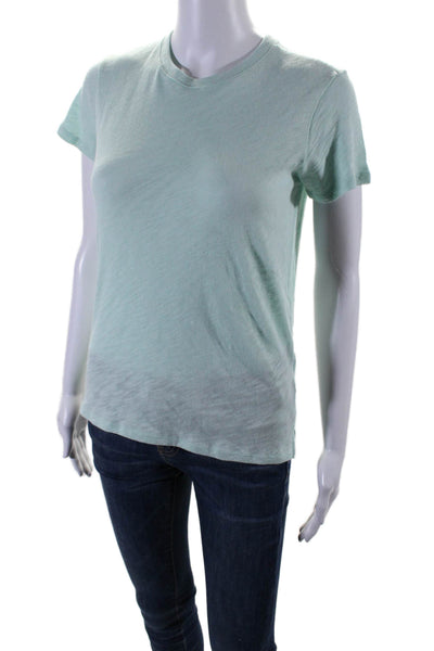 ATM Womens Green Slub Jersey Schoolboy Short Sleeve Crew Neck Tee Top Size S