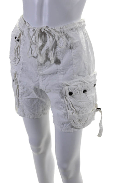 Free People Womens Cotton Drawstring Waist Zip Up Cargo Shorts White Size XS