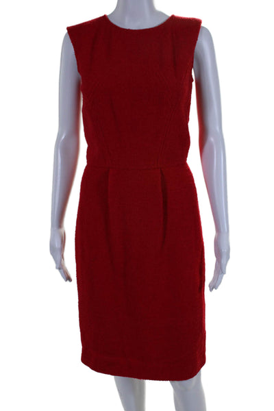 Oscar de la Renta Womens Pleated Front Sleeveless Sheath Dress Red Wool Size 2