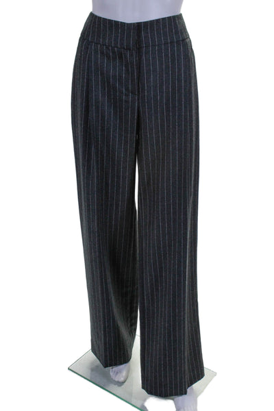 Oscar de la Renta Womens Pinstriped Wide Leg Dress Pants Gray Wool Size 6