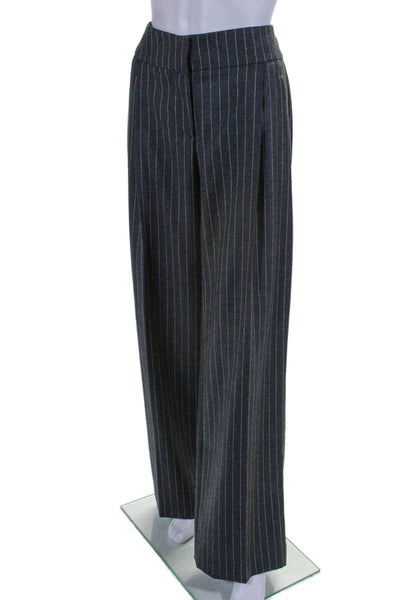 Oscar de la Renta Womens Pinstriped Wide Leg Dress Pants Gray Wool Size 6