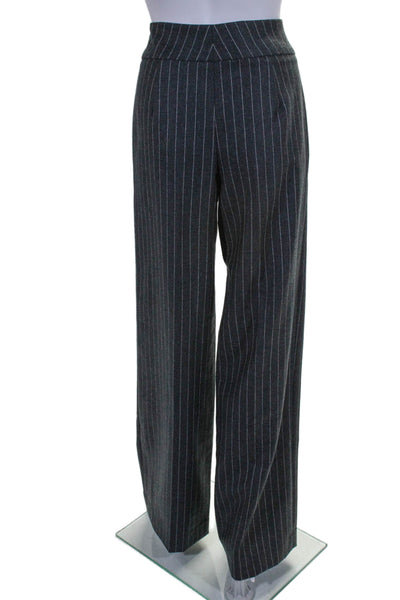 Oscar de la Renta Womens Pinstriped Wide Leg Dress Pants Gray Wool Size 6