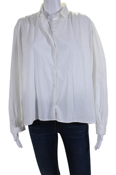 Maje Womens Long Sleeves Button Down Crew Neck Shirt White Cotton Size 2