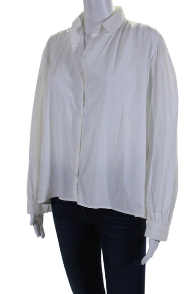 Maje Womens Long Sleeves Button Down Crew Neck Shirt White Cotton Size 2