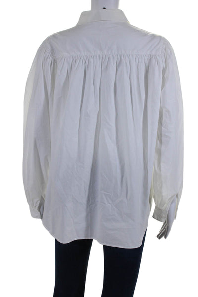 Maje Womens Long Sleeves Button Down Crew Neck Shirt White Cotton Size 2